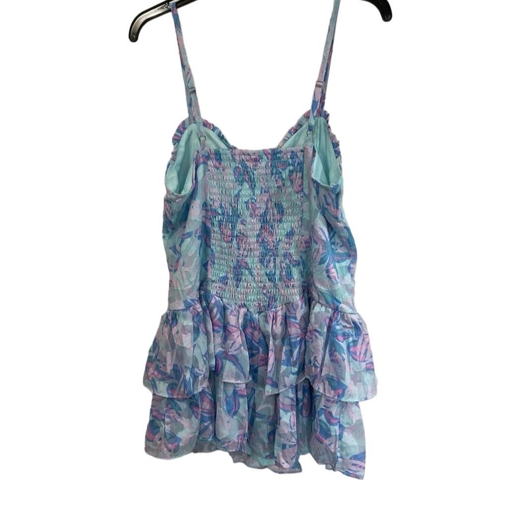 New with tag Wild Fable Women's Floral Ruffle Tiered Mini Dress Size L blue/pink - Picture 2 of 6